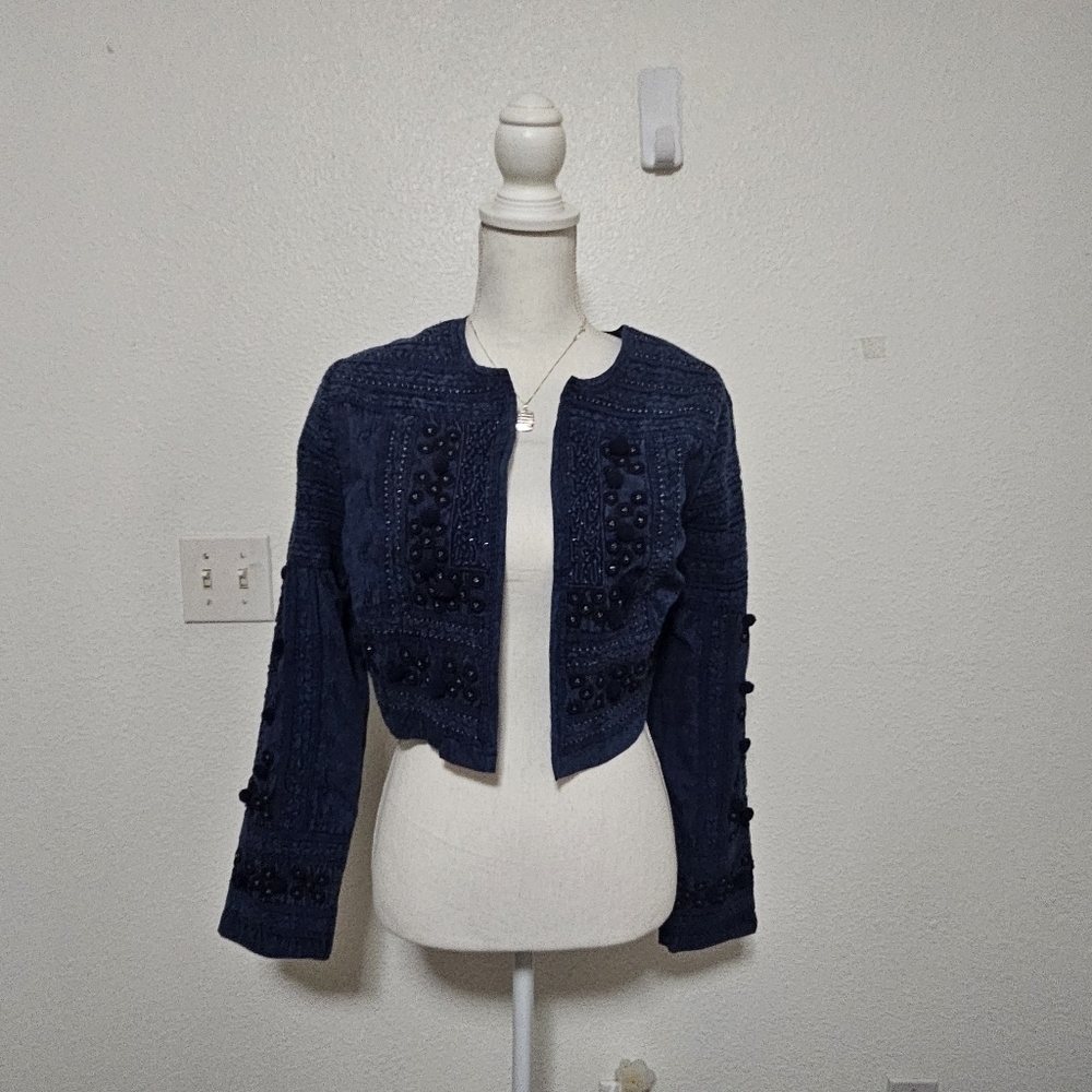 Soft Surroundings Embroidered Beaded Jacket Art To Wear Size Small
